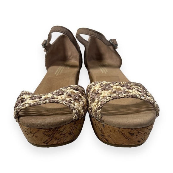 Tom's Stucco Satin Woven Peep Toe Platform Wedges Womens Size 9 - Picture 2 of 15